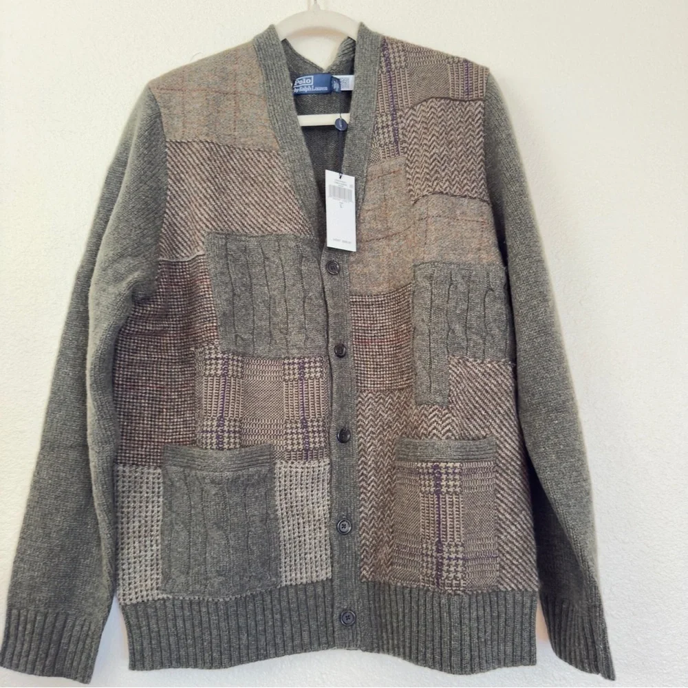 Polo Ralph Lauren Patchwork V-Neck Cardigan Size Large Retail $998